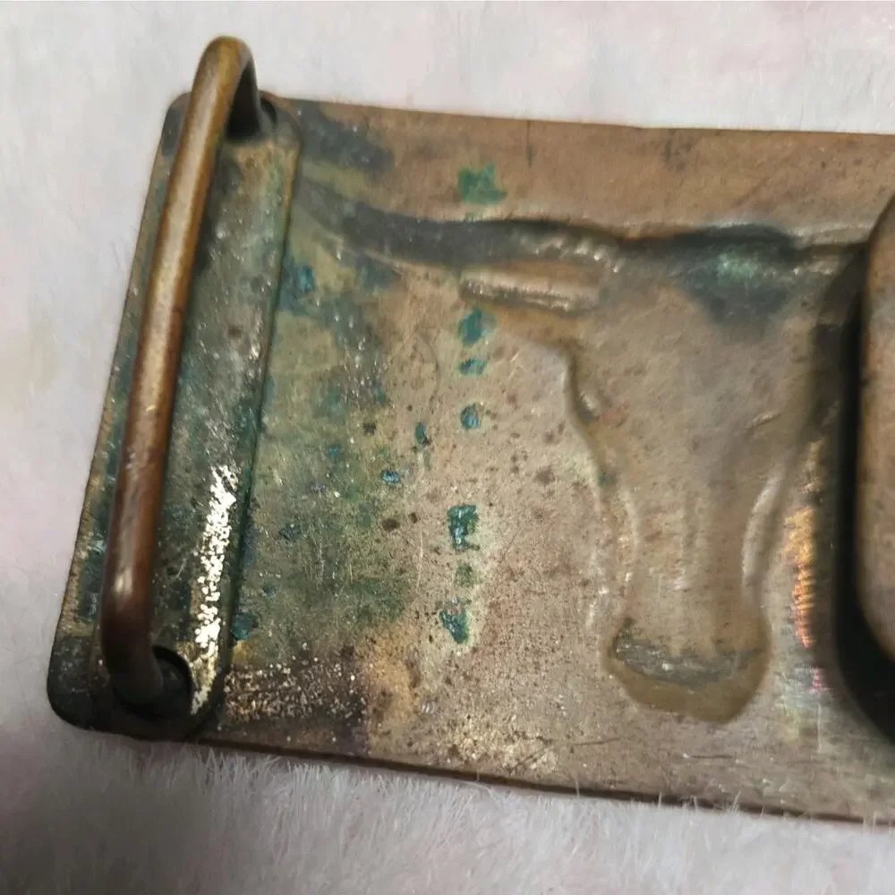 Copper Toned Vintage Bull Longhorn Belt Buckle Western Steer Head Vintage